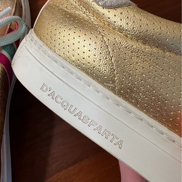 D’Acquasparta Italian Leather Gold Sneakers Size 7 - Picture 5 of 12